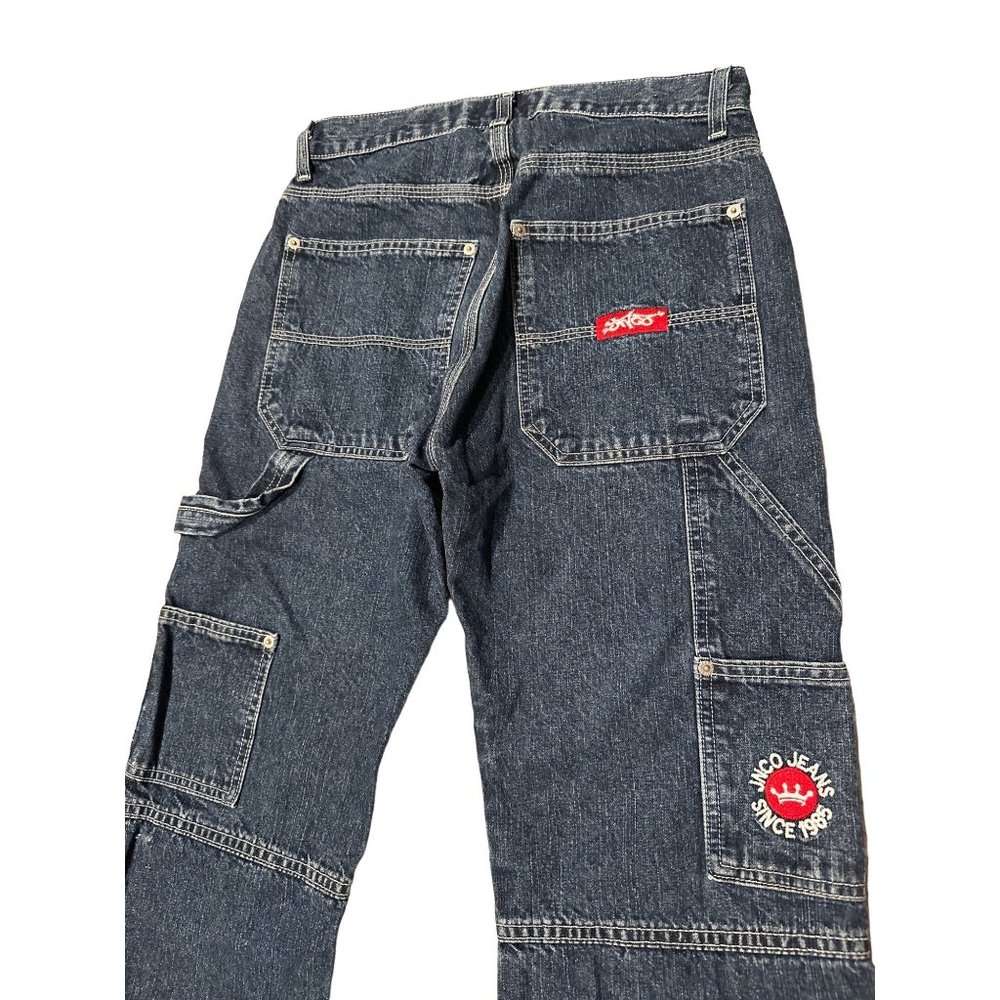 Rare JNCO JEANS 90s Vintage 28x29 Cargo Wide leg baggy skate style dark wash